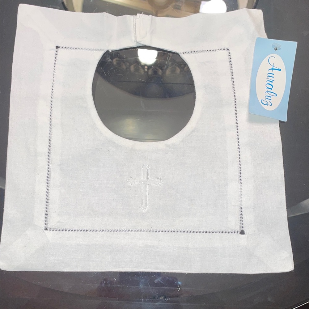 White Baby Bib with Cross Embroidery